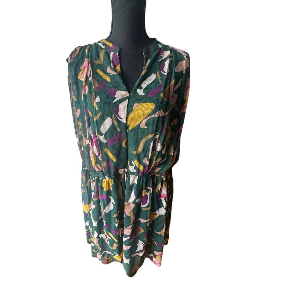 Nine West Emerald Green Printed Midi Dress XL V-Neck Cinched Waist Chic